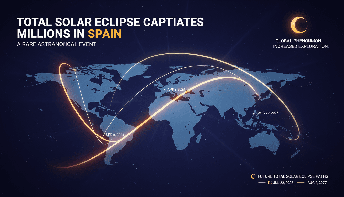 A breathtaking view of the total solar eclipse over Spain, capturing the moment of totality.