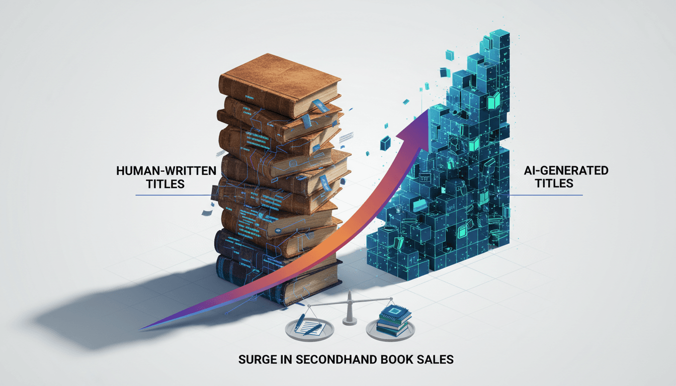 A visual representation of the impact of AI on secondhand book sales and the publishing industry.