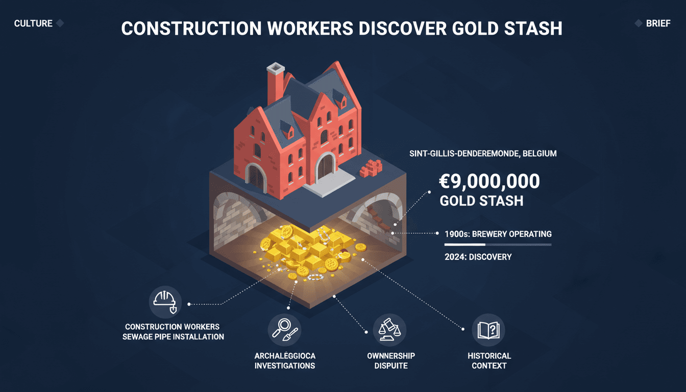 Construction workers uncovering a hidden gold stash in Belgium