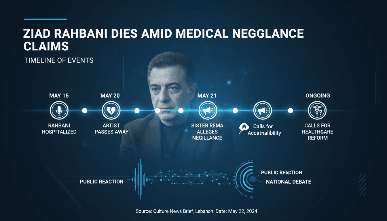 Ziad Rahbani, renowned Lebanese artist, with a backdrop of medical symbols.