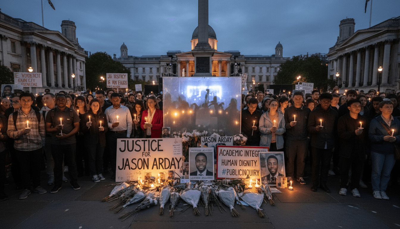 A large crowd gathered at Trafalgar Square for the vigil honoring Jason Arday, highlighting issues of media ethics and academic integrity.