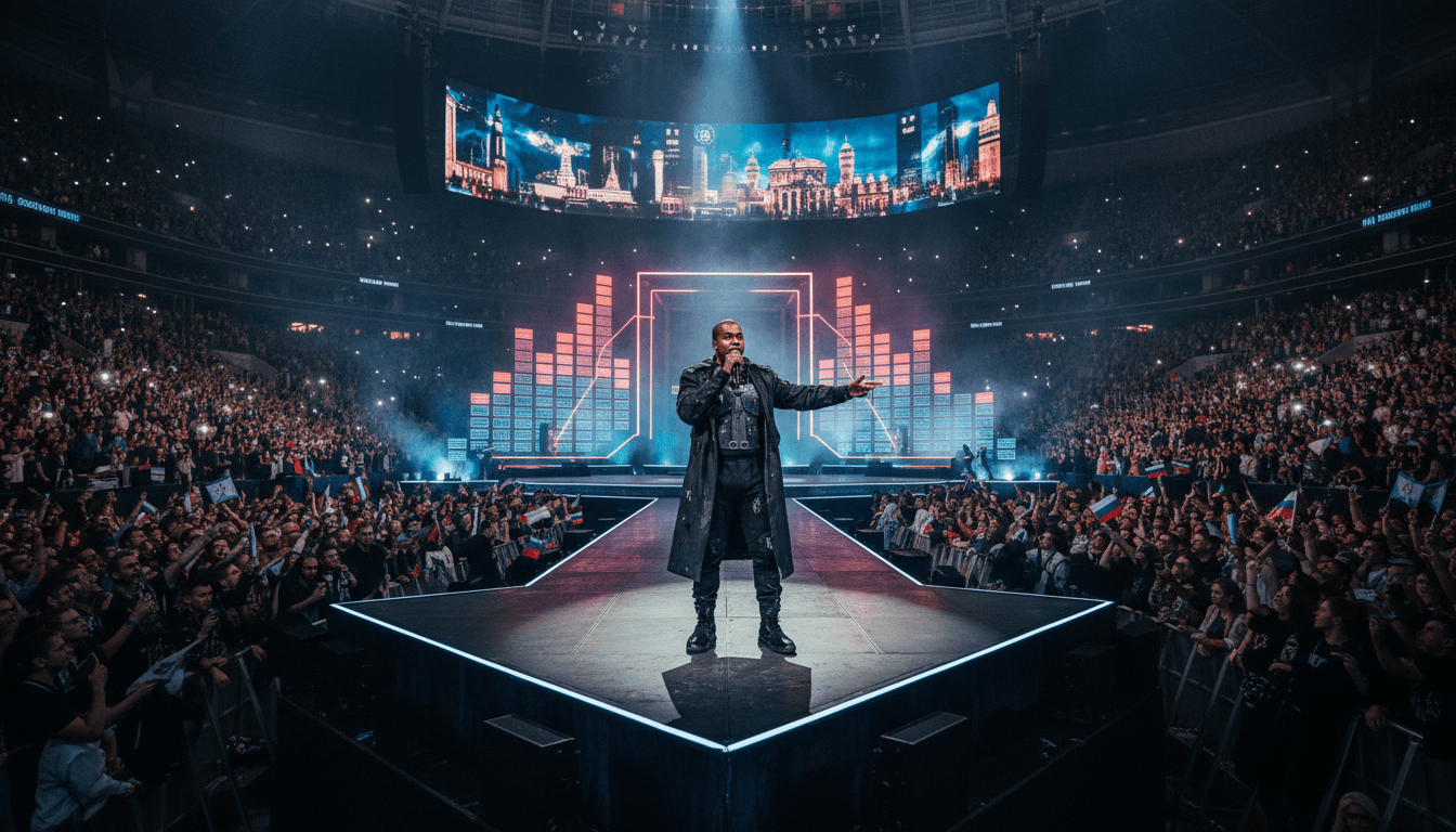 Ye performing at Gazprom Arena, highlighting cultural exchange amid geopolitical tensions.