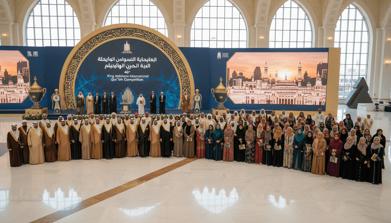Participants of the King Abdulaziz International Qur’an Competition showcasing cultural diversity and unity.
