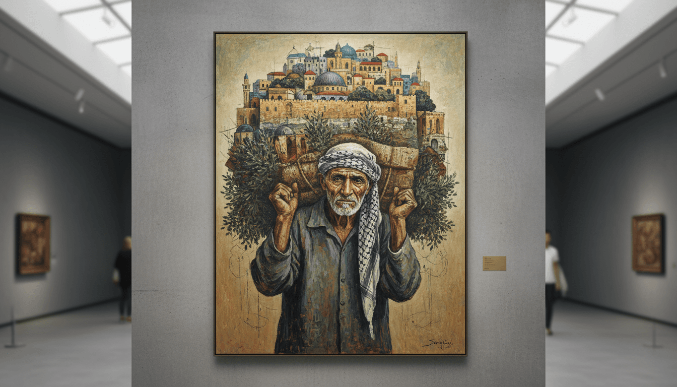 Suleiman Mansour's 'Jaml al-Mahamil' painting, symbolizing Palestinian identity and resilience.