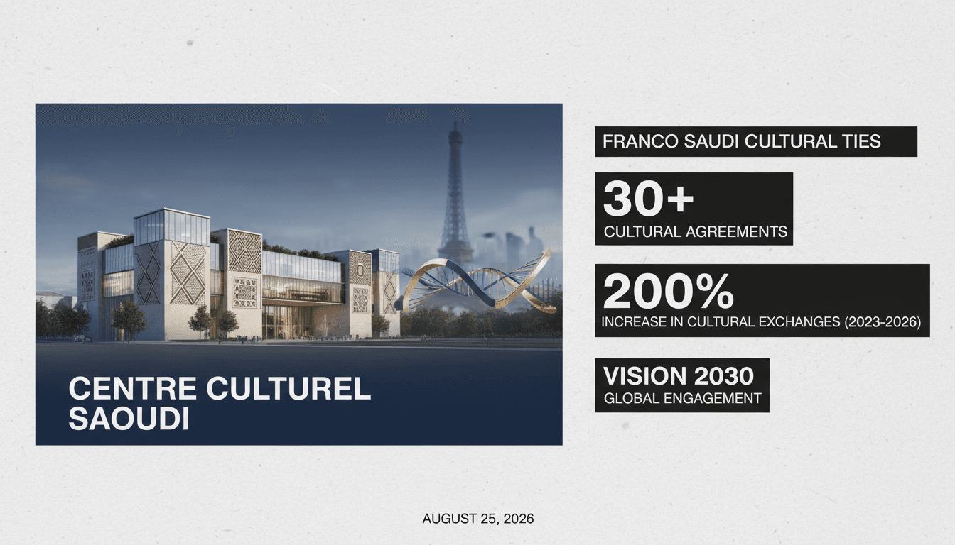 An artistic rendering of the new Saudi cultural center in Paris, symbolizing enhanced Franco-Saudi cultural ties.