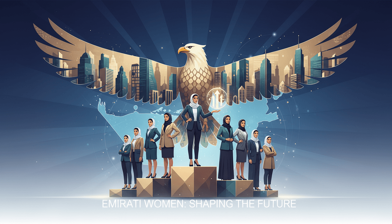 A vibrant celebration of Emirati women showcasing their contributions to leadership and national identity.