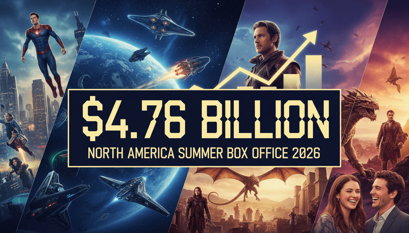 A graphic displaying the $4.76 billion summer box office record with images of top films like Spider-Man and Toy Story 5.