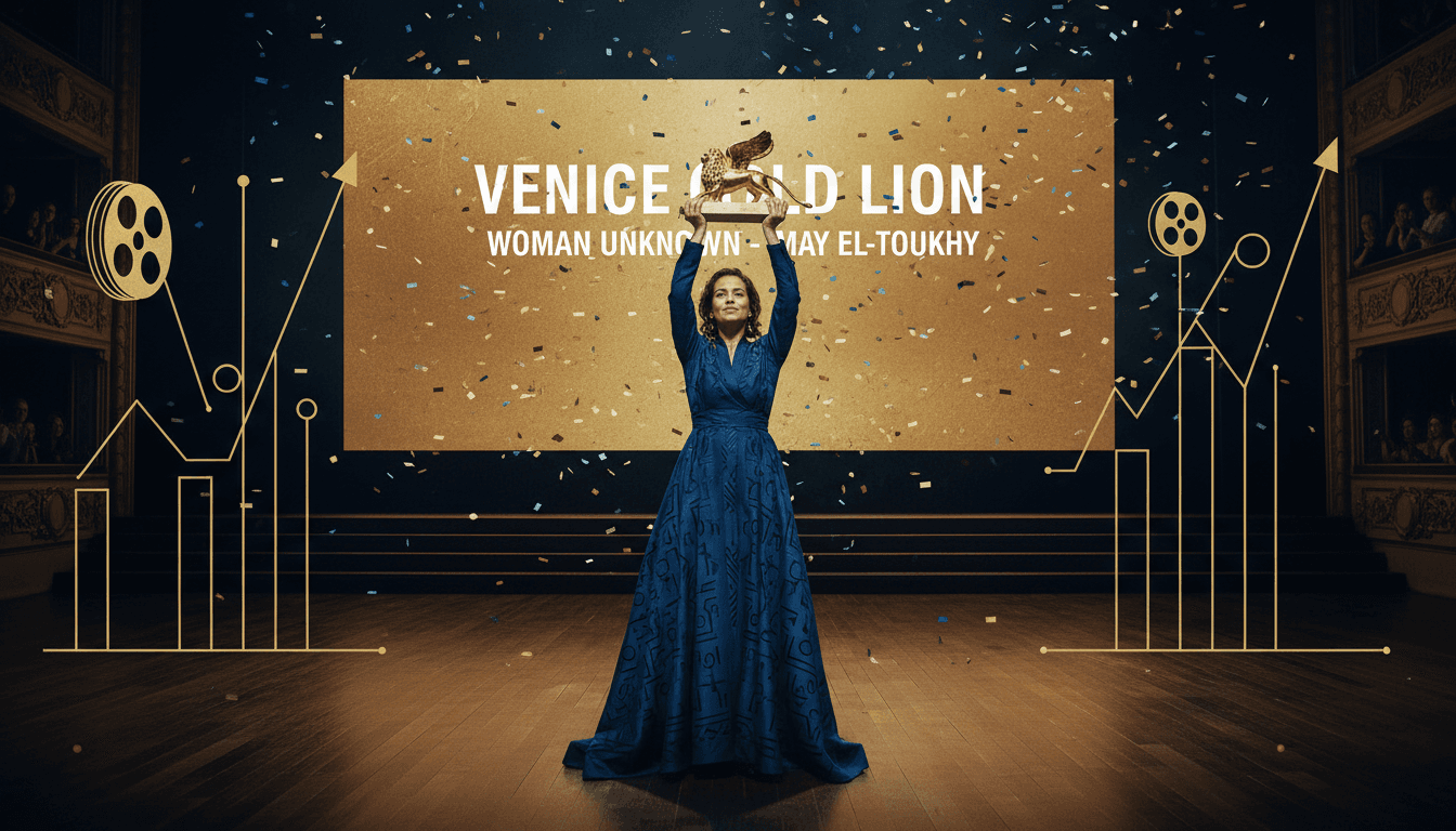 May el-Toukhy accepting the Golden Lion at the Venice Film Festival, representing the rise of female filmmakers.