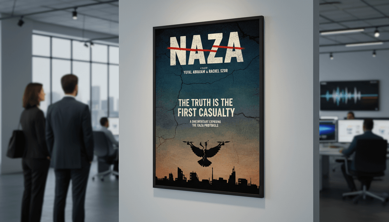 The "NAZA" documentary poster highlighting its critical perspective on military ethics and civilian casualties.