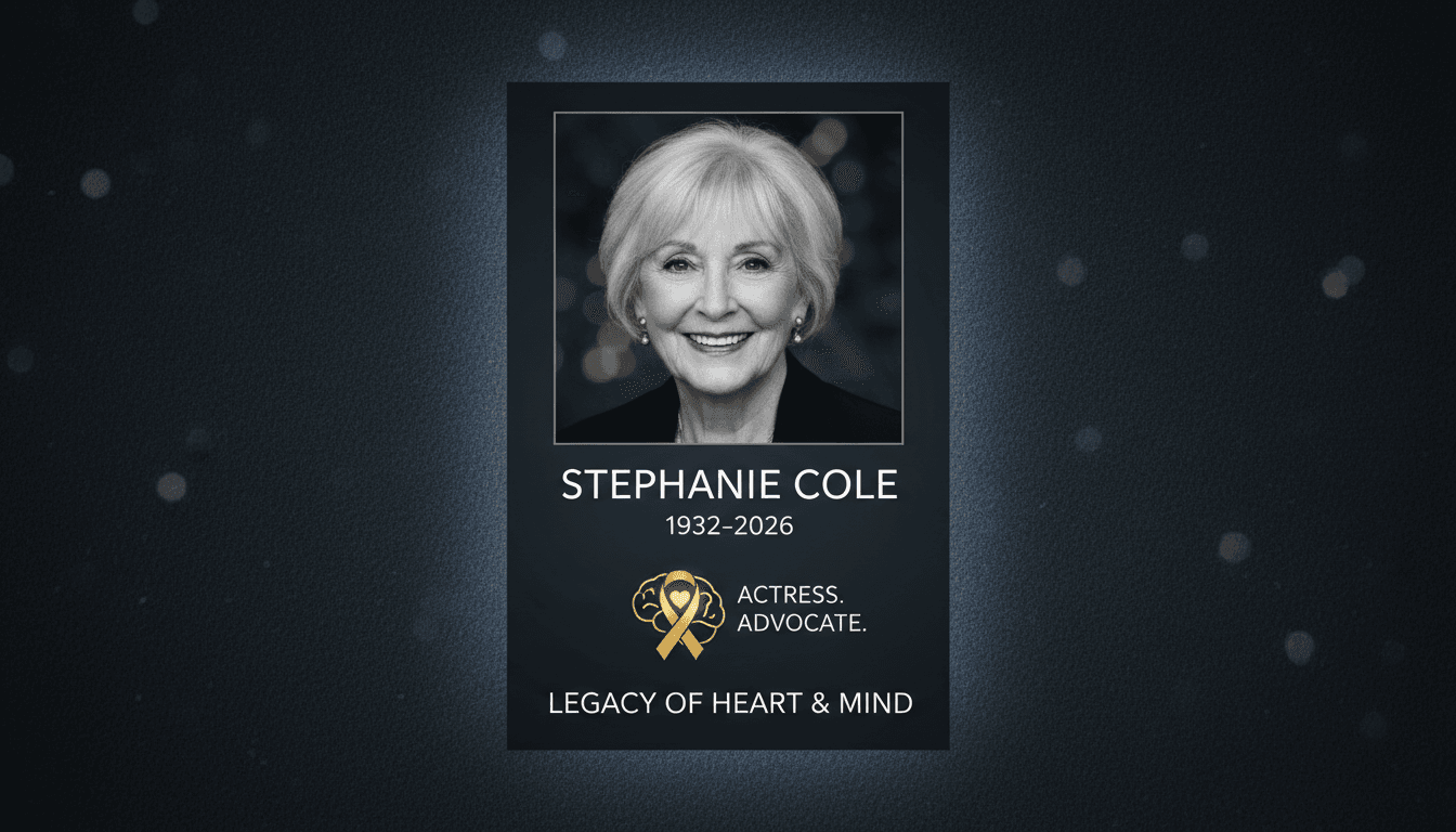 A tribute card for Stephanie Cole, showcasing her contributions to entertainment and mental health advocacy.