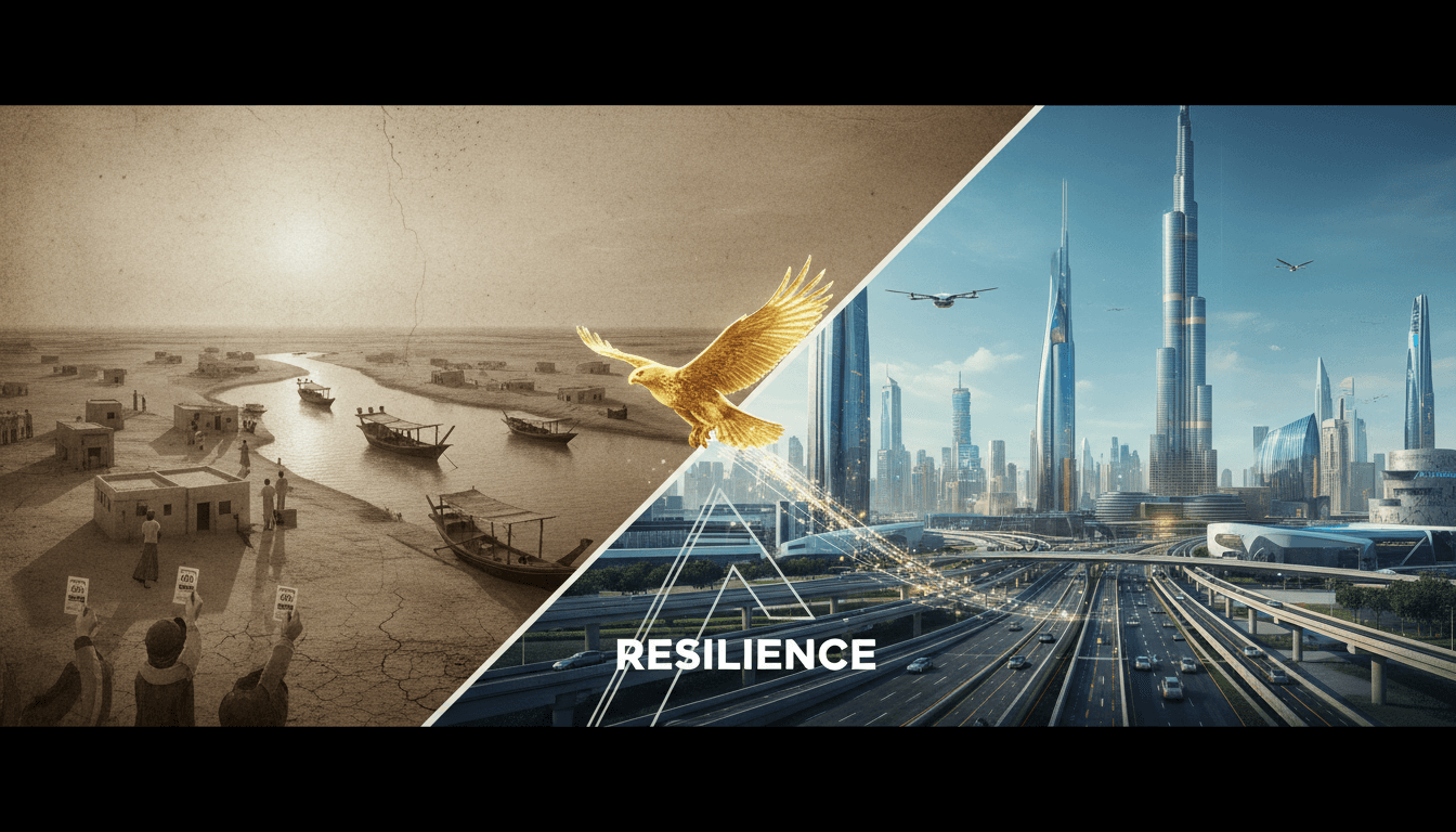 A visual representation of Dubai's transformation, showcasing resilience and growth in the emirate's history.