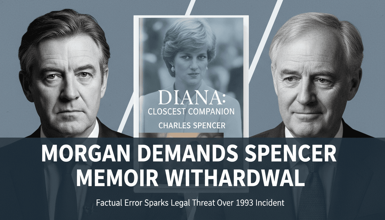 Piers Morgan and Earl Spencer with the cover of the memoir, highlighting the media dispute over factual accuracy.