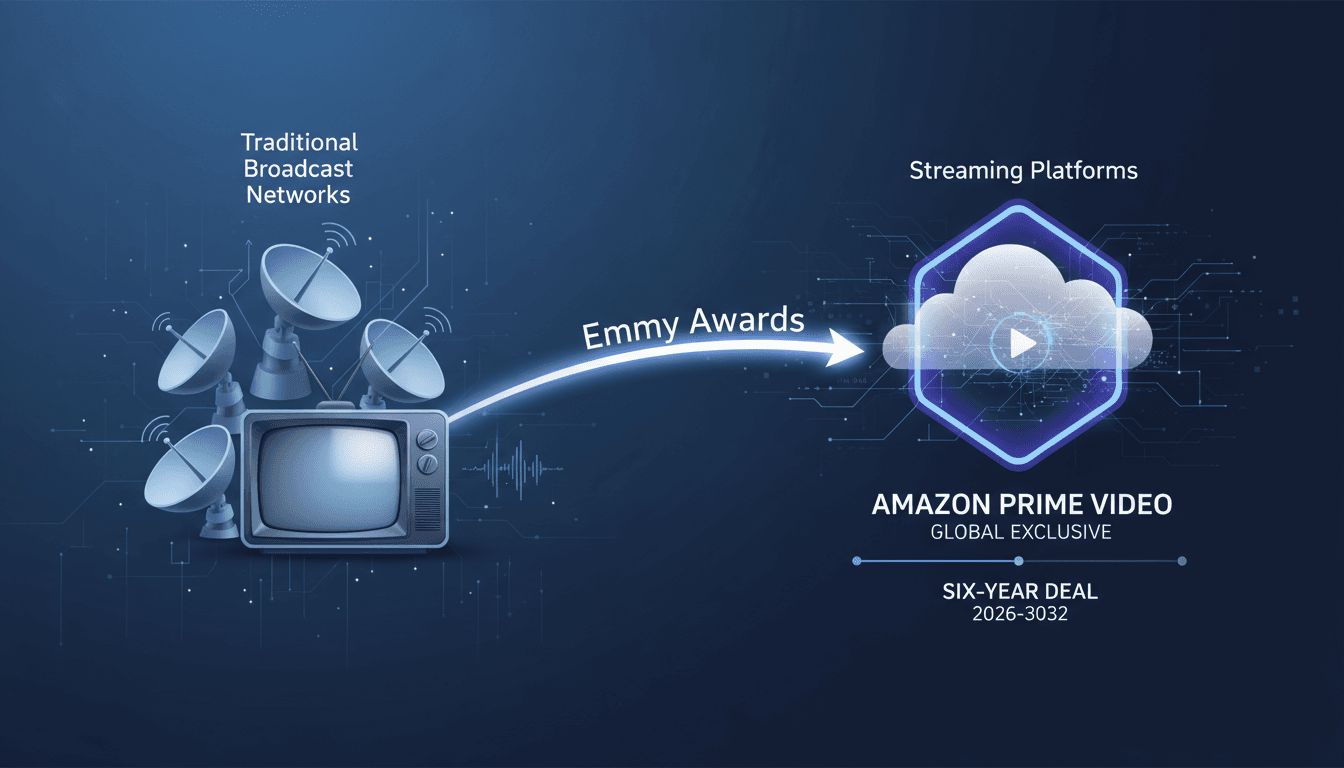 Infographic showing the transition of Emmy Awards from traditional broadcasting to streaming on Amazon Prime Video.