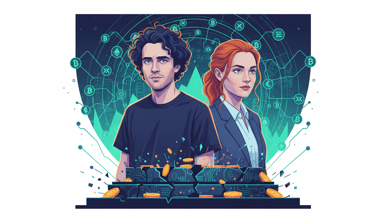 The Altruists miniseries trailer featuring Sam Bankman-Fried and Caroline Ellison against a cryptocurrency backdrop.