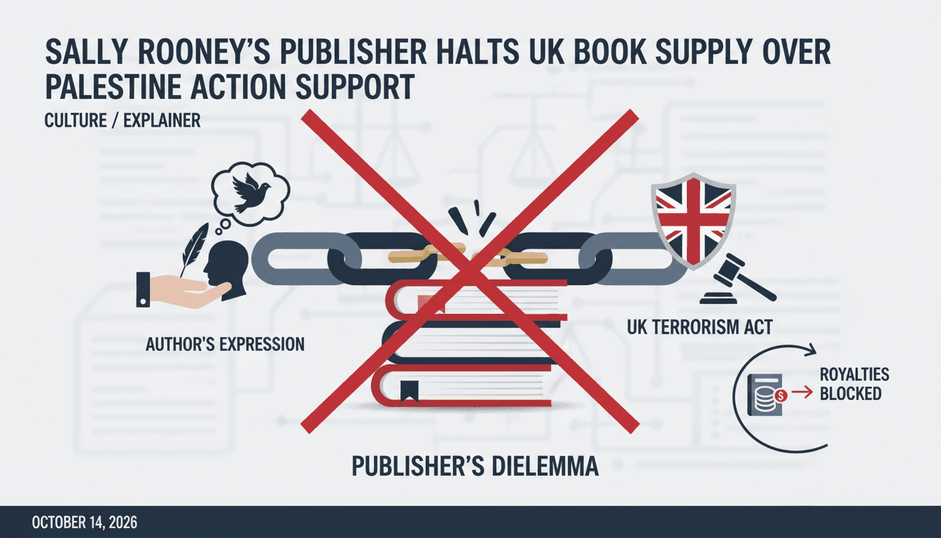 Sally Rooney's book supply halted in the UK due to legal restrictions related to Palestine Action support.
