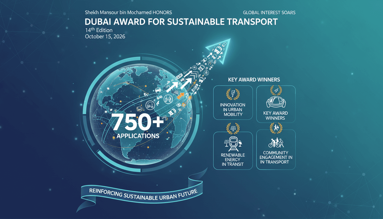 Sheikh Mansour bin Mohammed presenting awards at the Dubai Award for Sustainable Transport ceremony, highlighting eco-friendly initiatives.