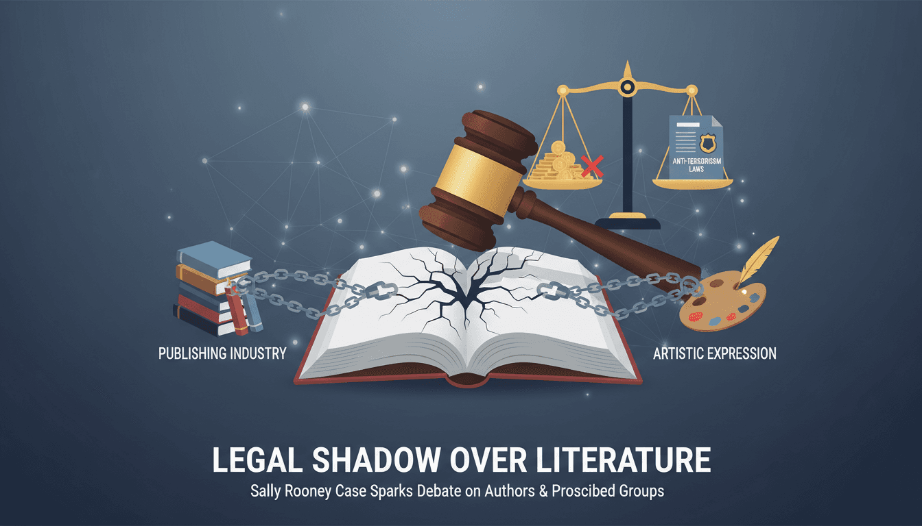 Infographic showing the impact of anti-terrorism laws on Sally Rooney's book distribution and artistic expression.