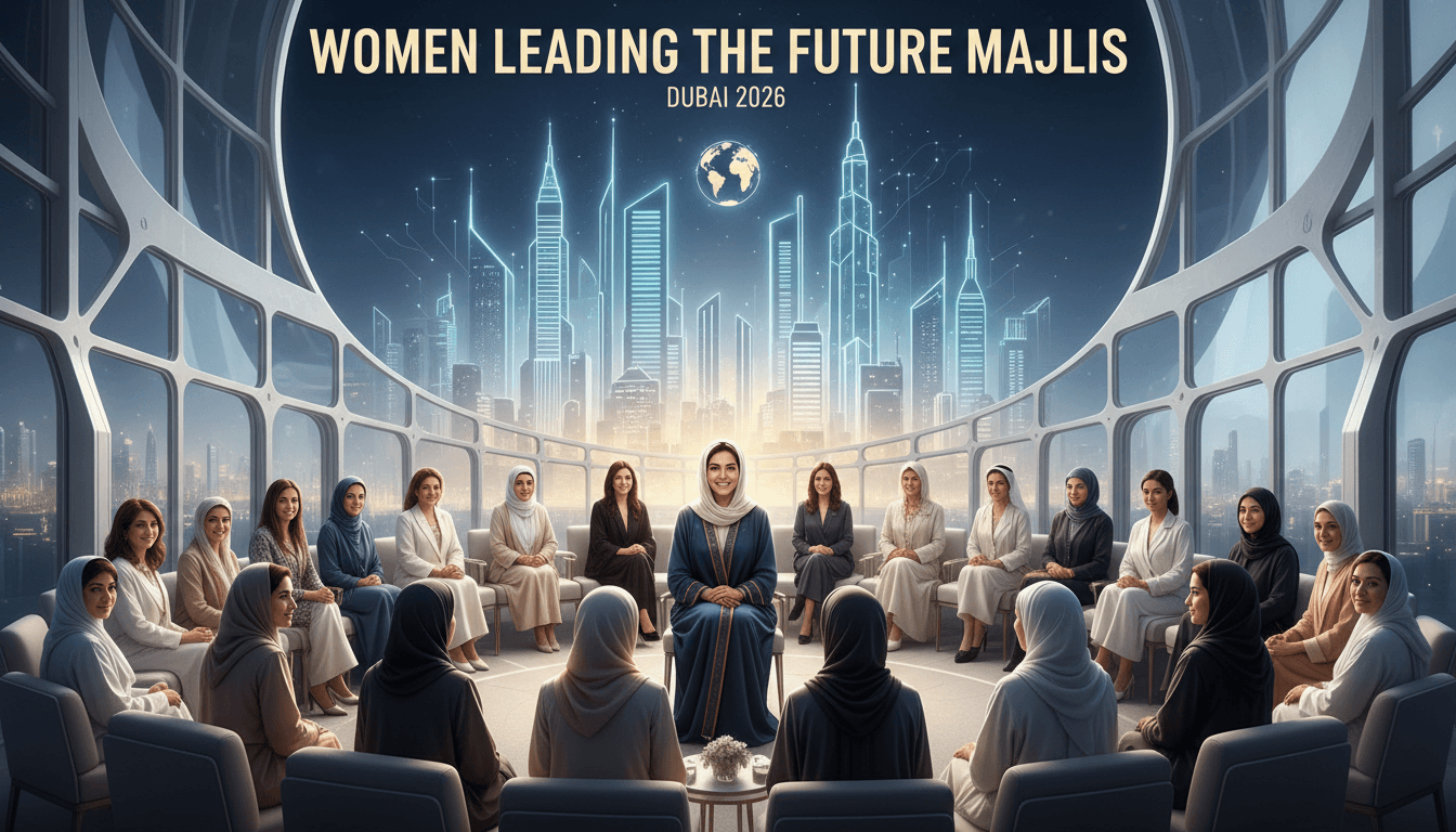 Sheikha Latifa bint Mohammed with women leaders at the majlis, highlighting women's empowerment in the UAE.