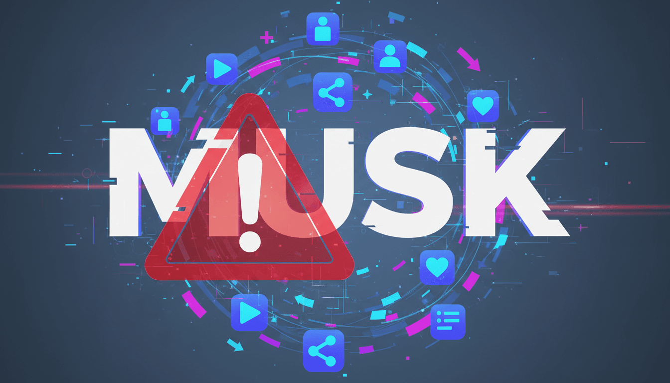 A graphic featuring the 'Musk' documentary title with social media icons and a warning symbol.