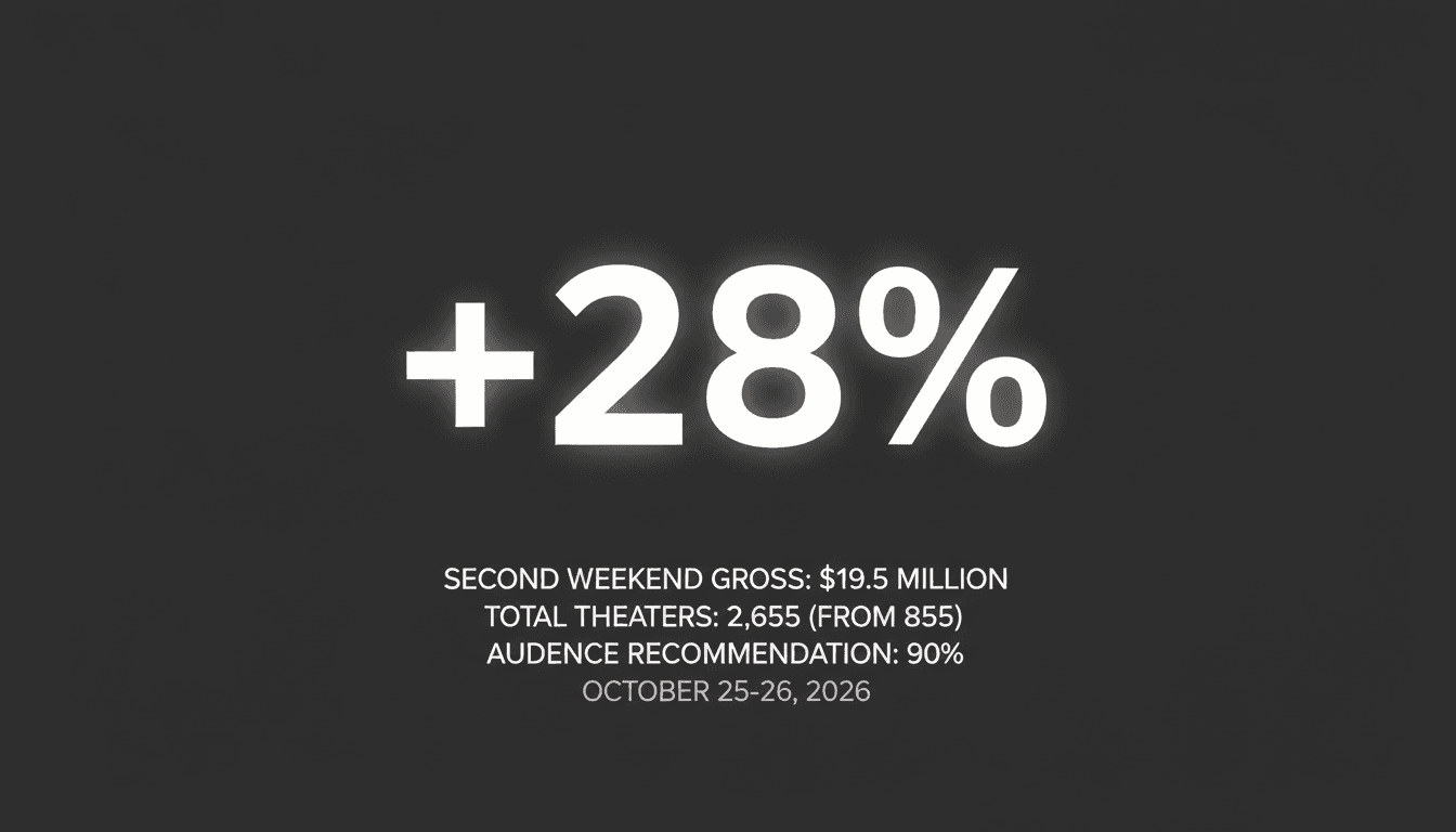 Minimalist graphic card showing box office metrics for A24 Elizabeth Holmes documentary You Can See Everything