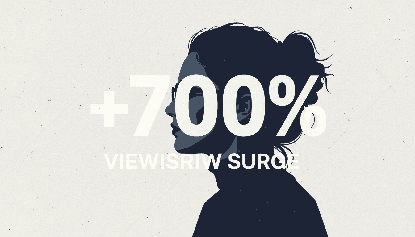 Minimalist graphic highlighting Elizabeth Holmes documentary media resurgence and 700 percent streaming viewership spike