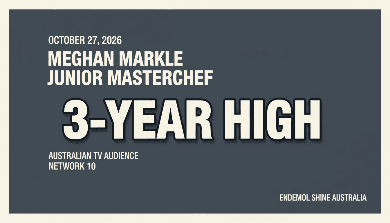 Bold typographic graphic highlighting Meghan Markle joining the Junior MasterChef Australia reboot for Network 10.