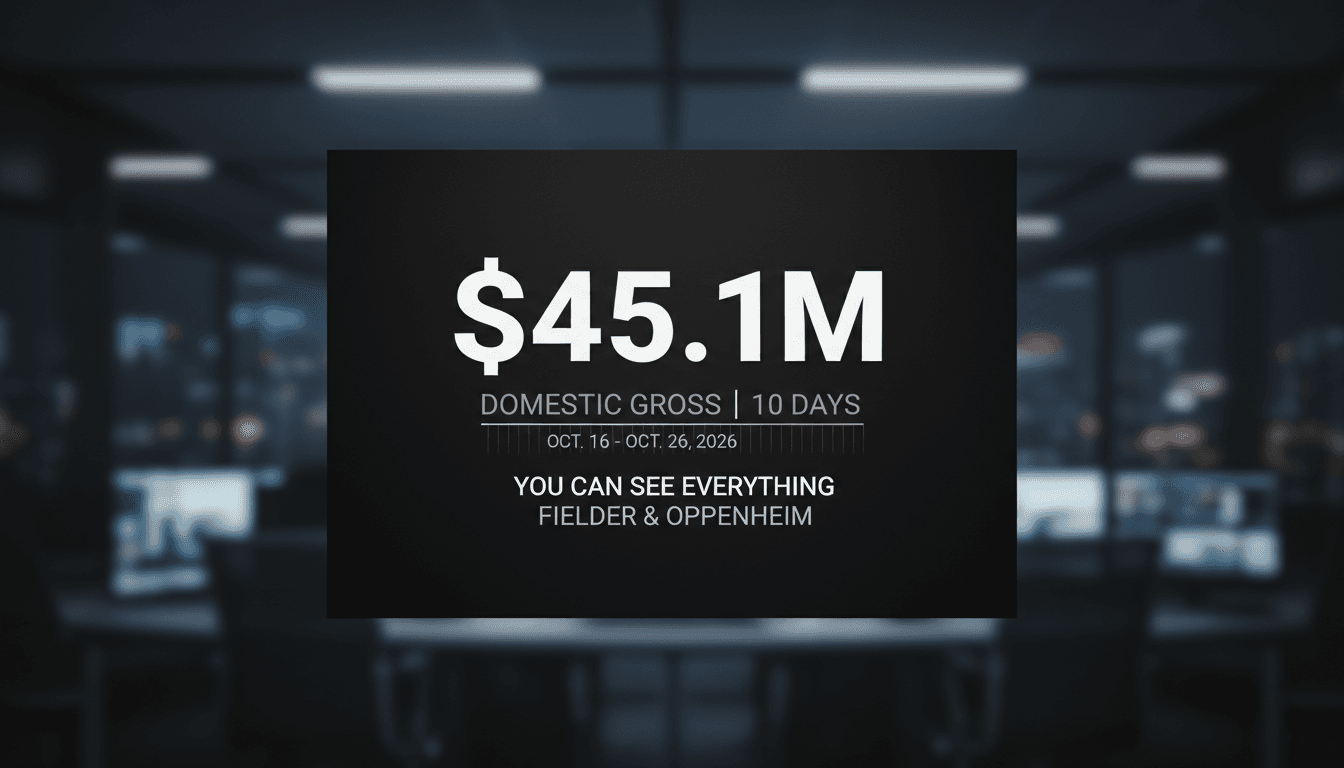 Minimalist graphic displaying the 45.1 million dollar box office total for the Elizabeth Holmes documentary