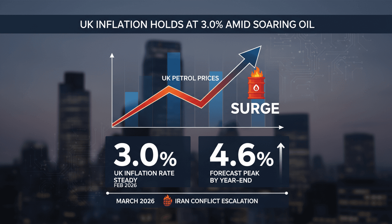 UK Inflation Rate Remains Steady at 3.0% Amid Rising Oil Prices from Iran Conflict
