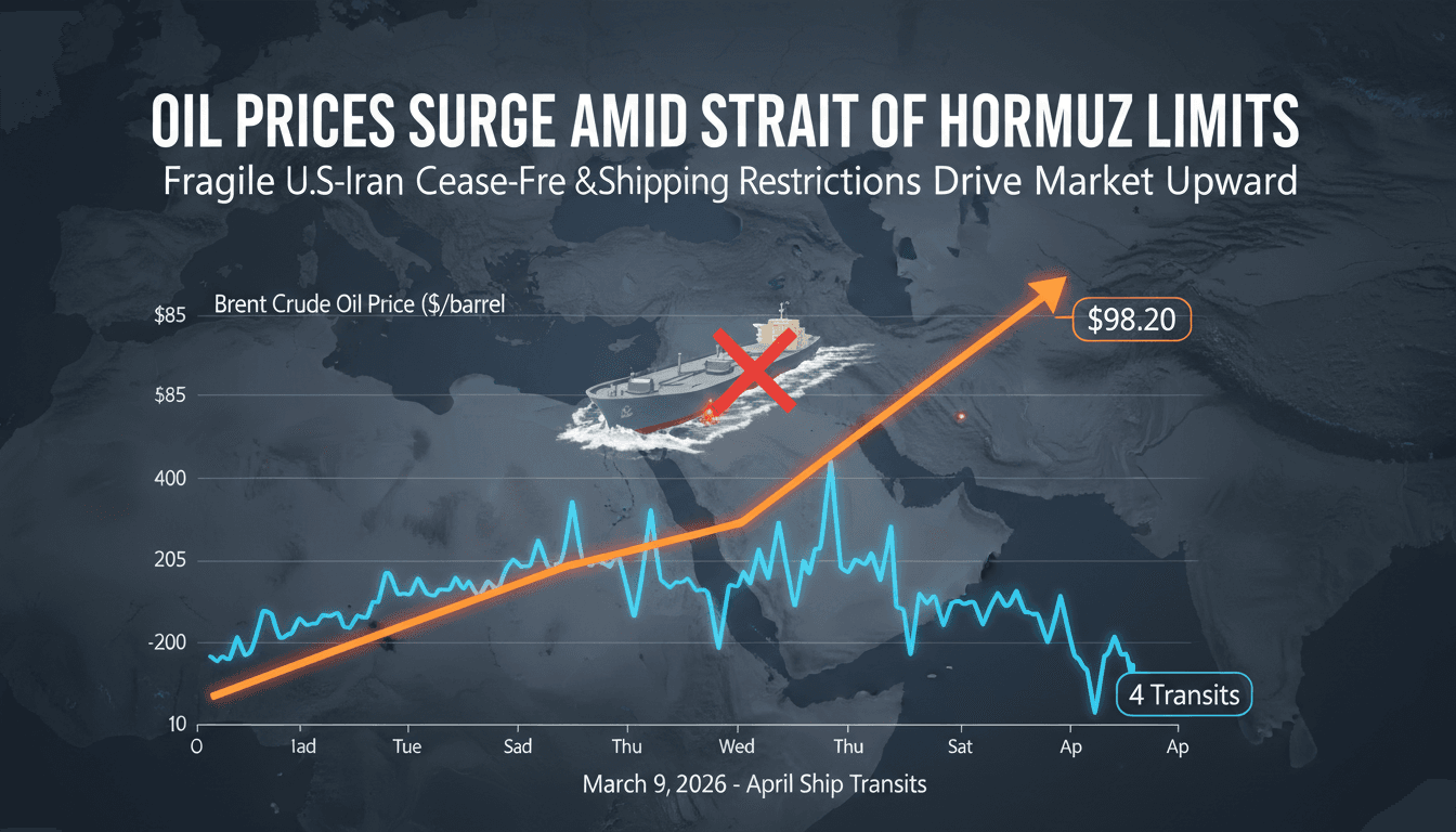Oil Prices Surge Amid Fragile U.S.-Iran Cease-Fire and Strait of Hormuz Shipping Limits