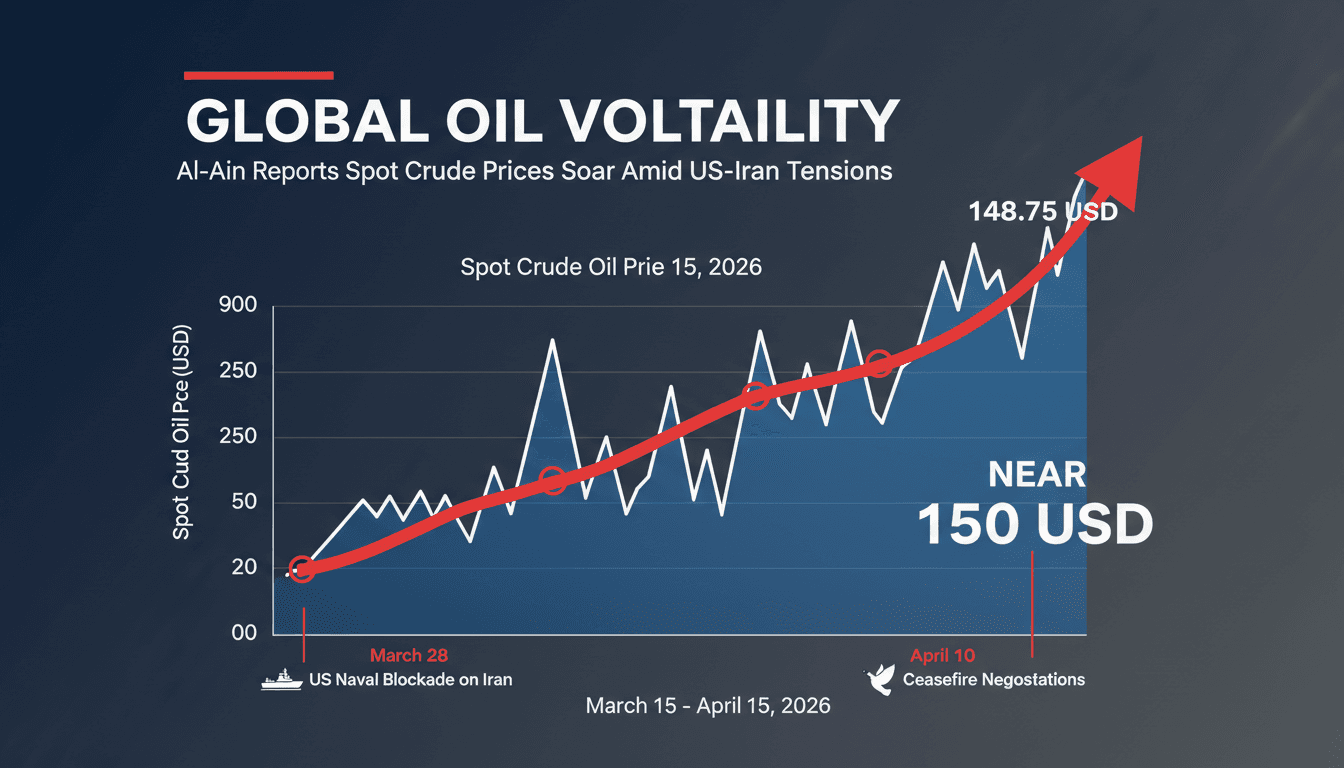 Al-Ain Reports Spot Crude Oil Prices Near 150 USD Amid US-Iran Tensions