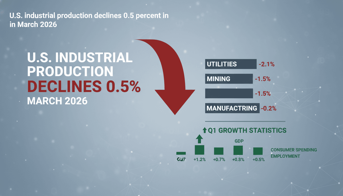 U.S. industrial production declines 0.5 percent in March 2026