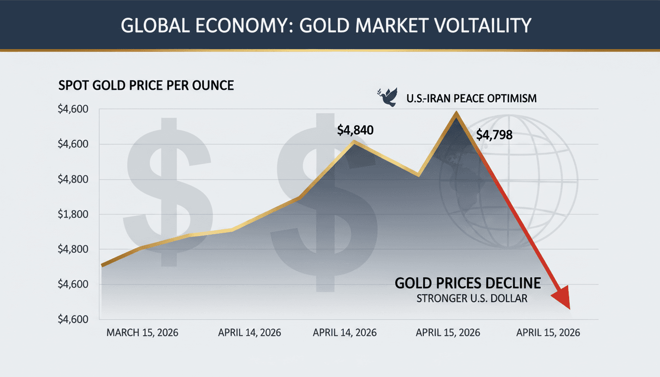 Spot Gold Prices Decline Amid Stronger Dollar and U.S.-Iran Peace Optimism