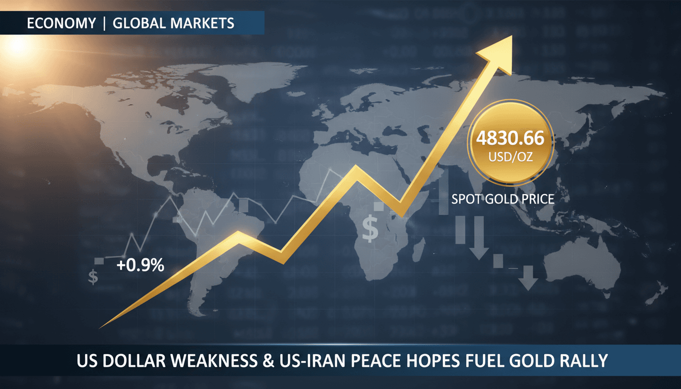 Spot gold price rises to 4830.66 USD per ounce amid US dollar weakness and US-Iran peace hopes