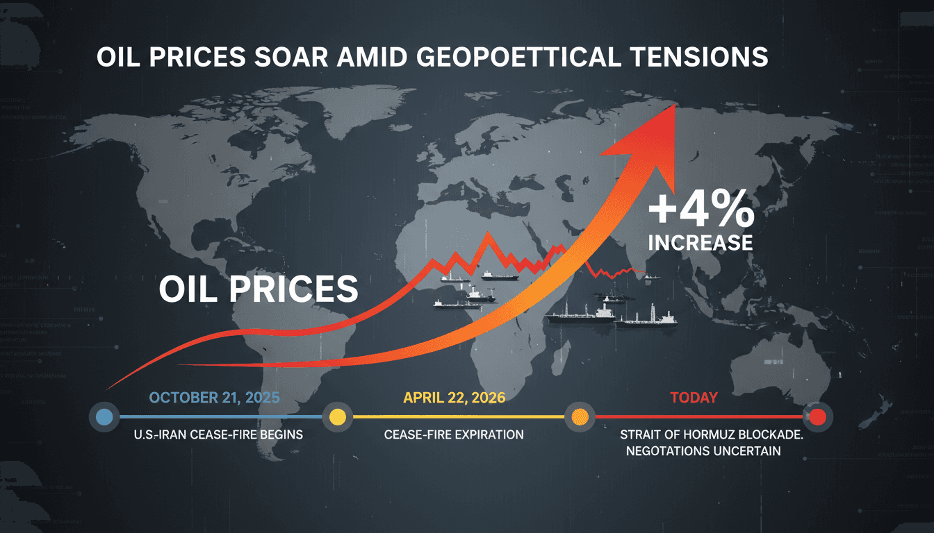 Oil Prices Rise as U.S.-Iran Cease-Fire Nears Expiration and Strait of Hormuz Remains Blockaded