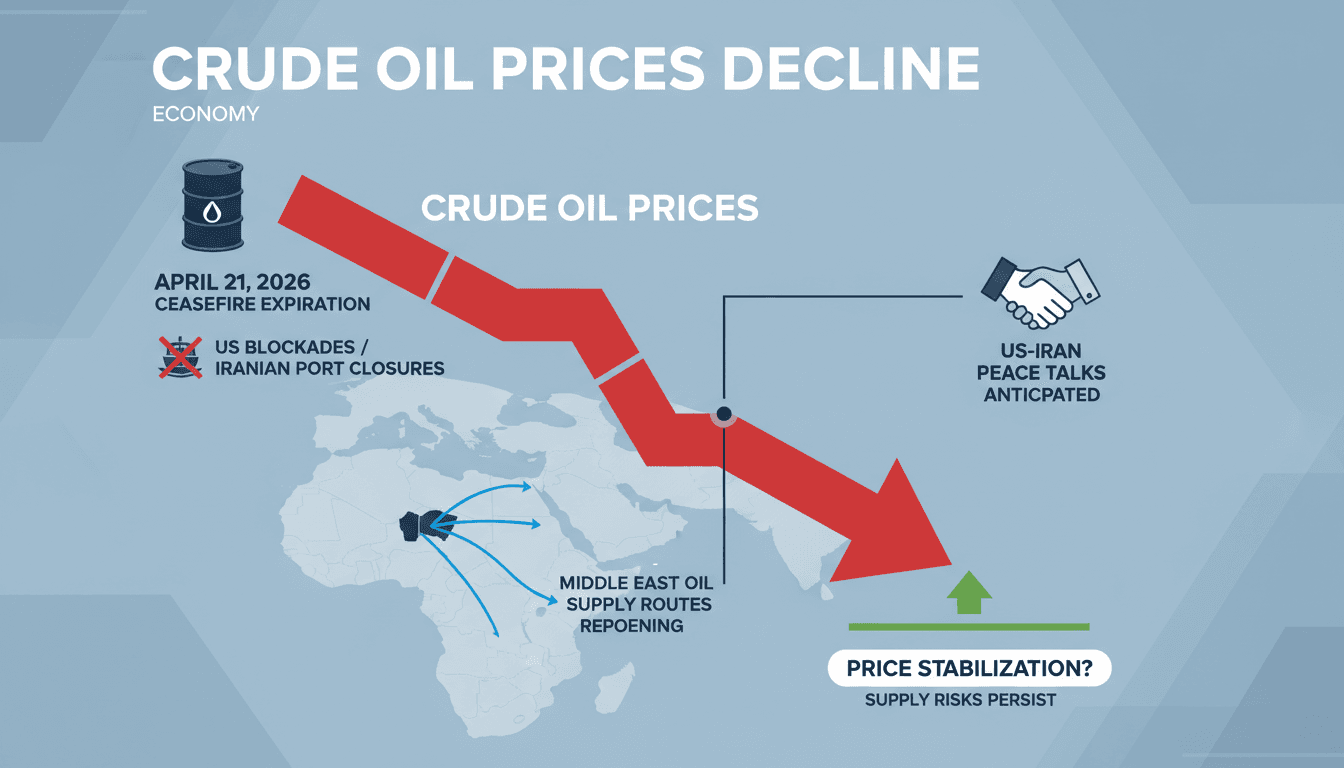 Crude oil prices decline as US-Iran peace talks are anticipated amid ceasefire expiration
