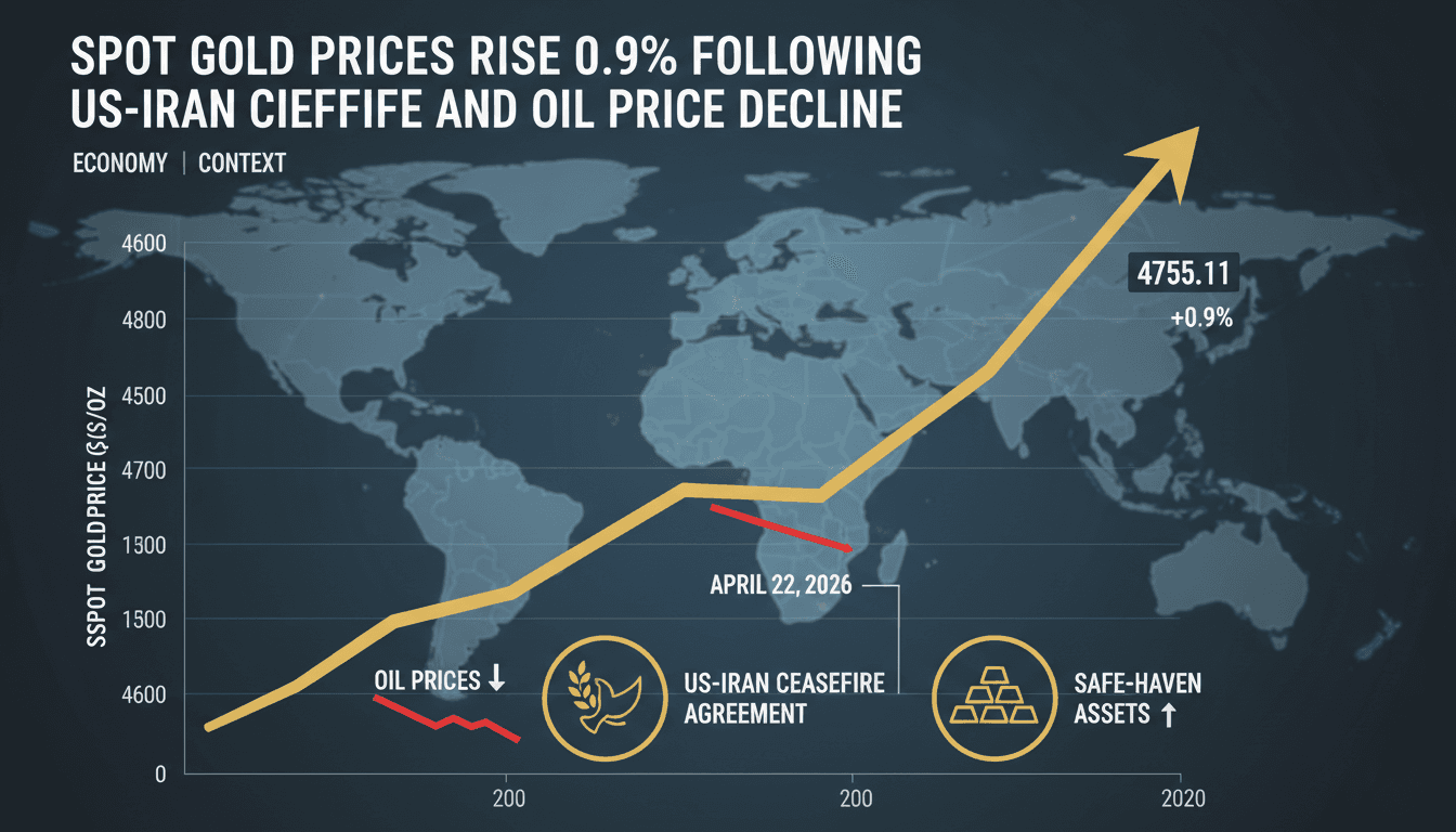 Spot Gold Prices Rise 0.9% Following US-Iran Ceasefire and Oil Price Decline