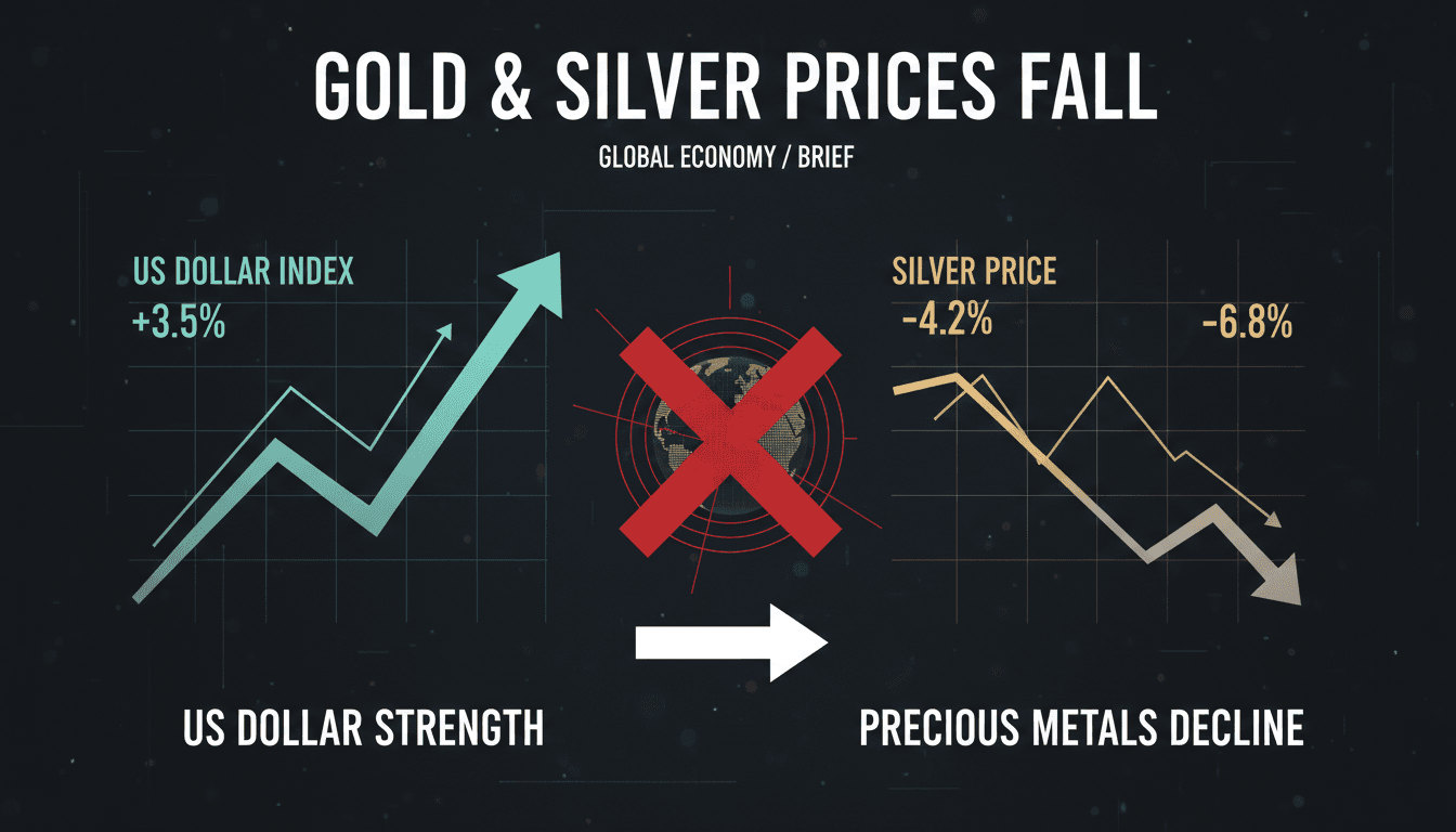 Gold and silver prices decline amid stronger US dollar and geopolitical tensions