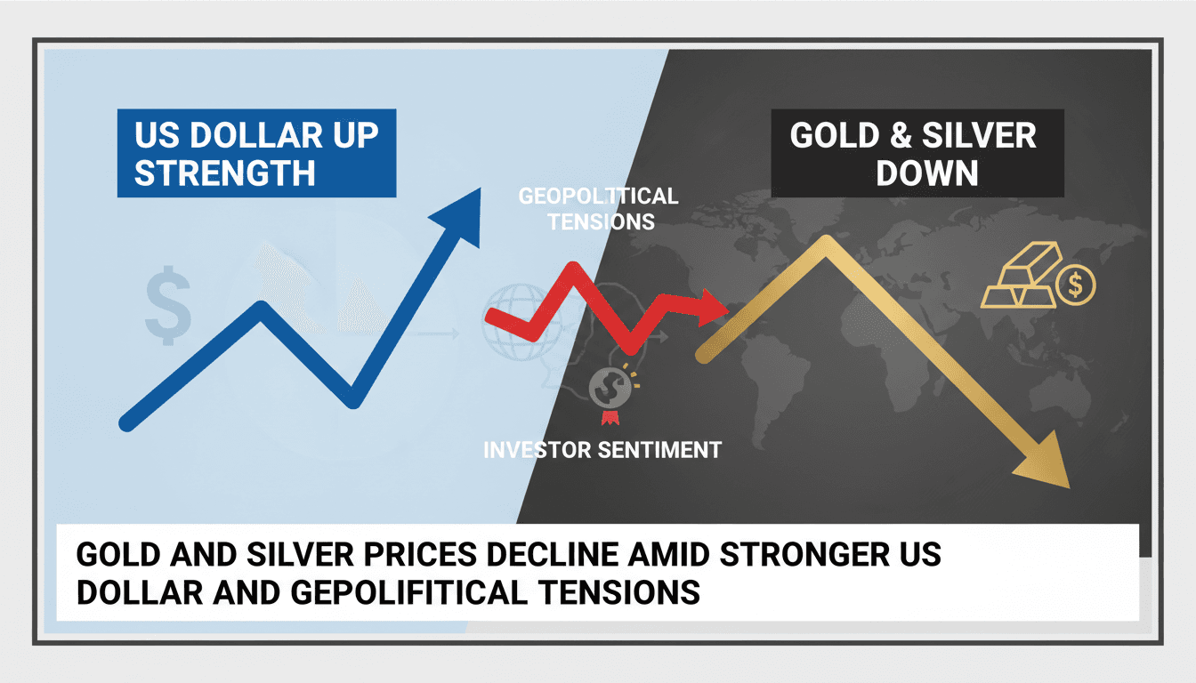 Gold and silver prices decline amid stronger US dollar and geopolitical tensions