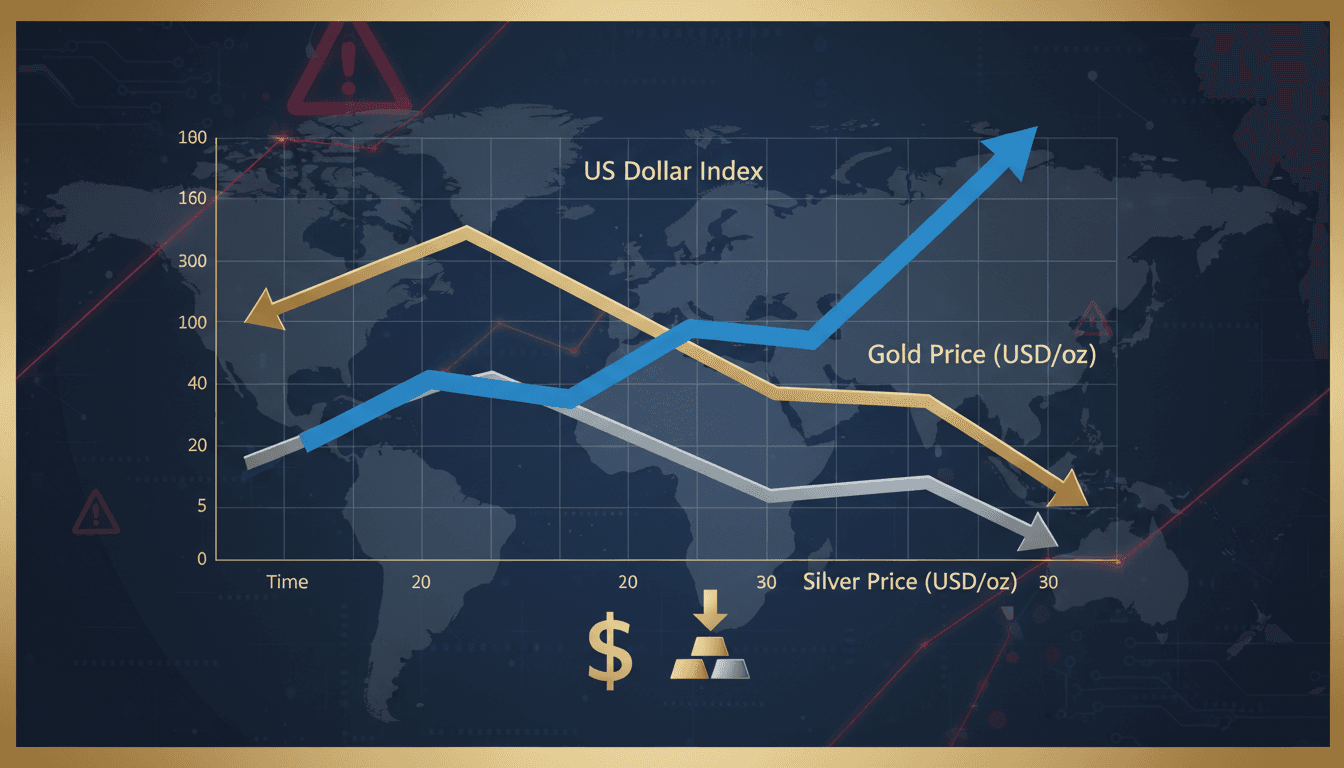 Gold and silver prices decline amid stronger US dollar and geopolitical tensions