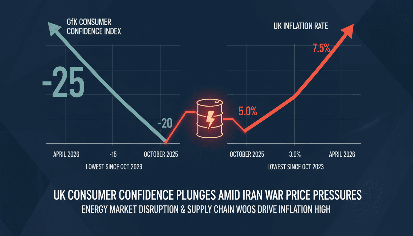 UK Consumer Confidence Index Hits Lowest Level Since October 2023 Amid Iran War Price Pressures
