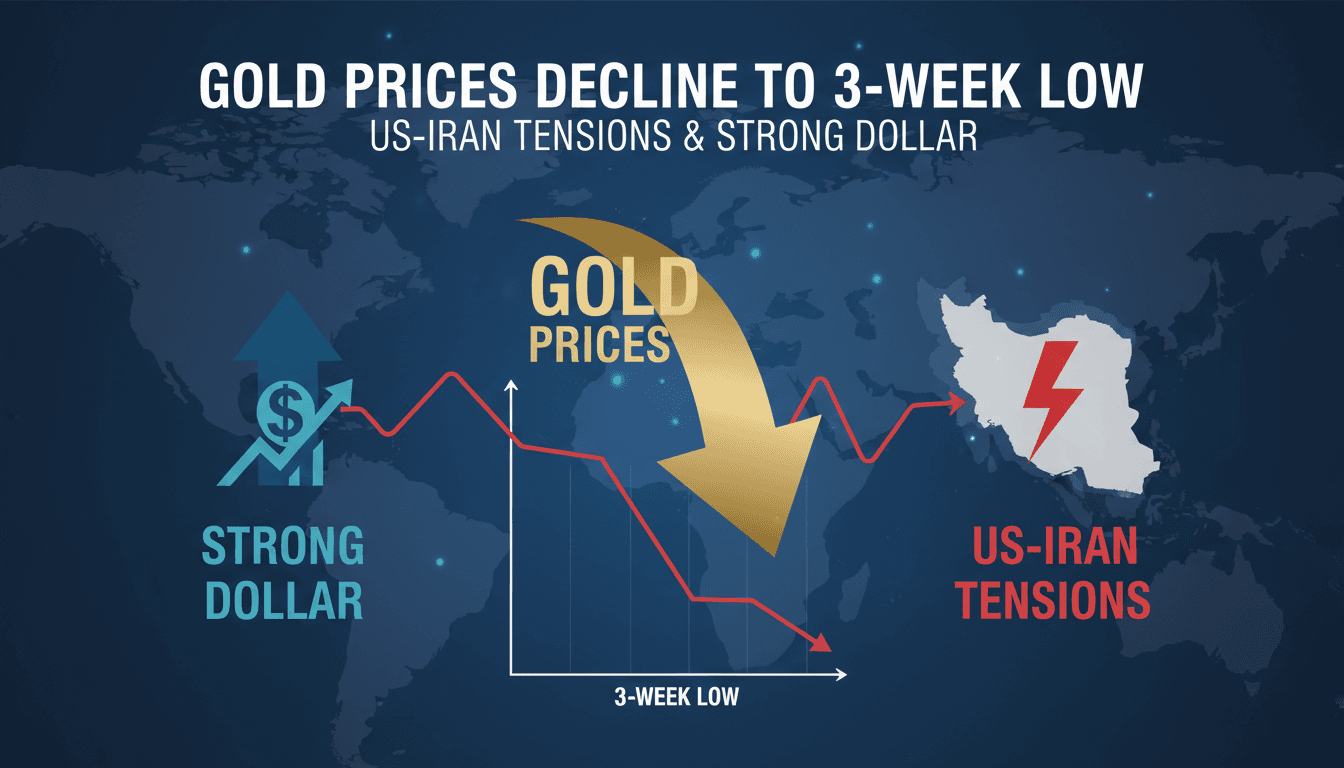 Gold prices decline to three-week low amid US-Iran tensions and strong dollar