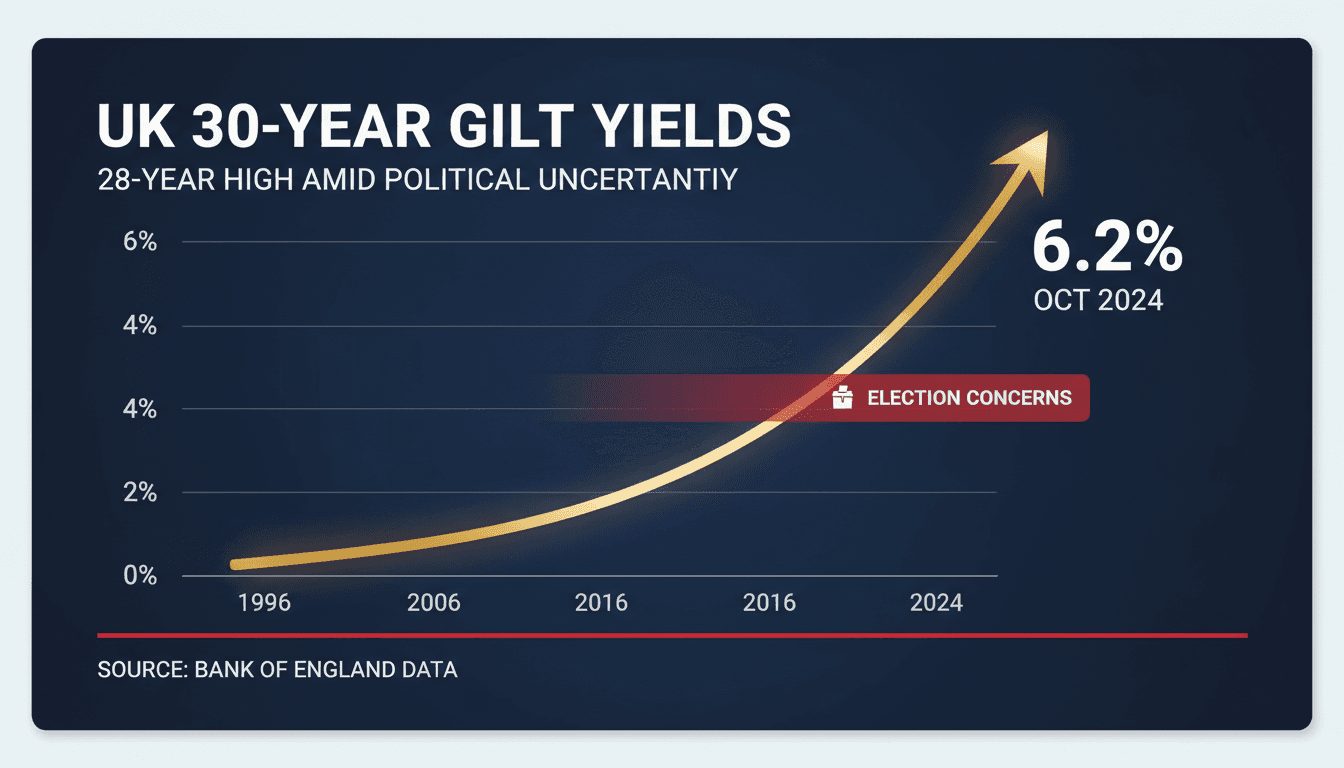 Graph showing the rise of UK gilt yields over 28 years