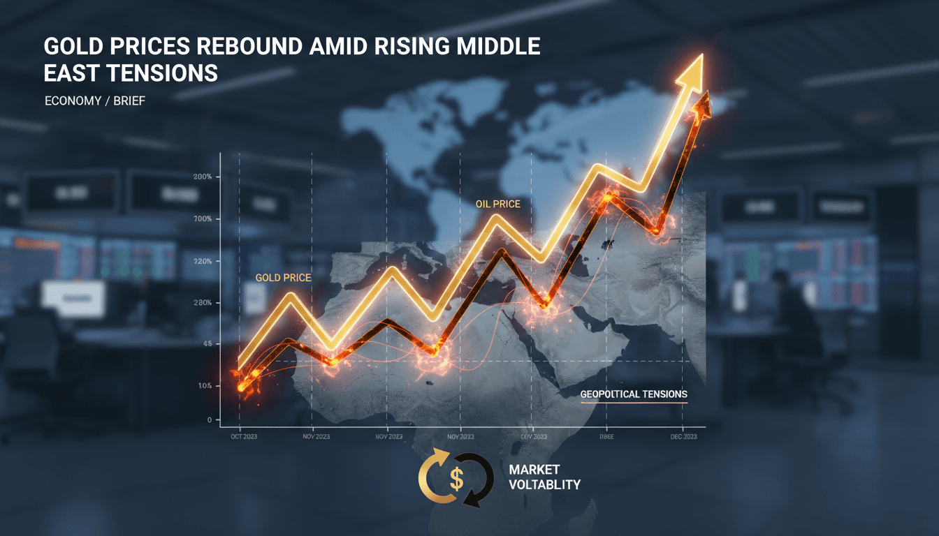 Gold bars with a backdrop of a geopolitical map highlighting the Middle East.