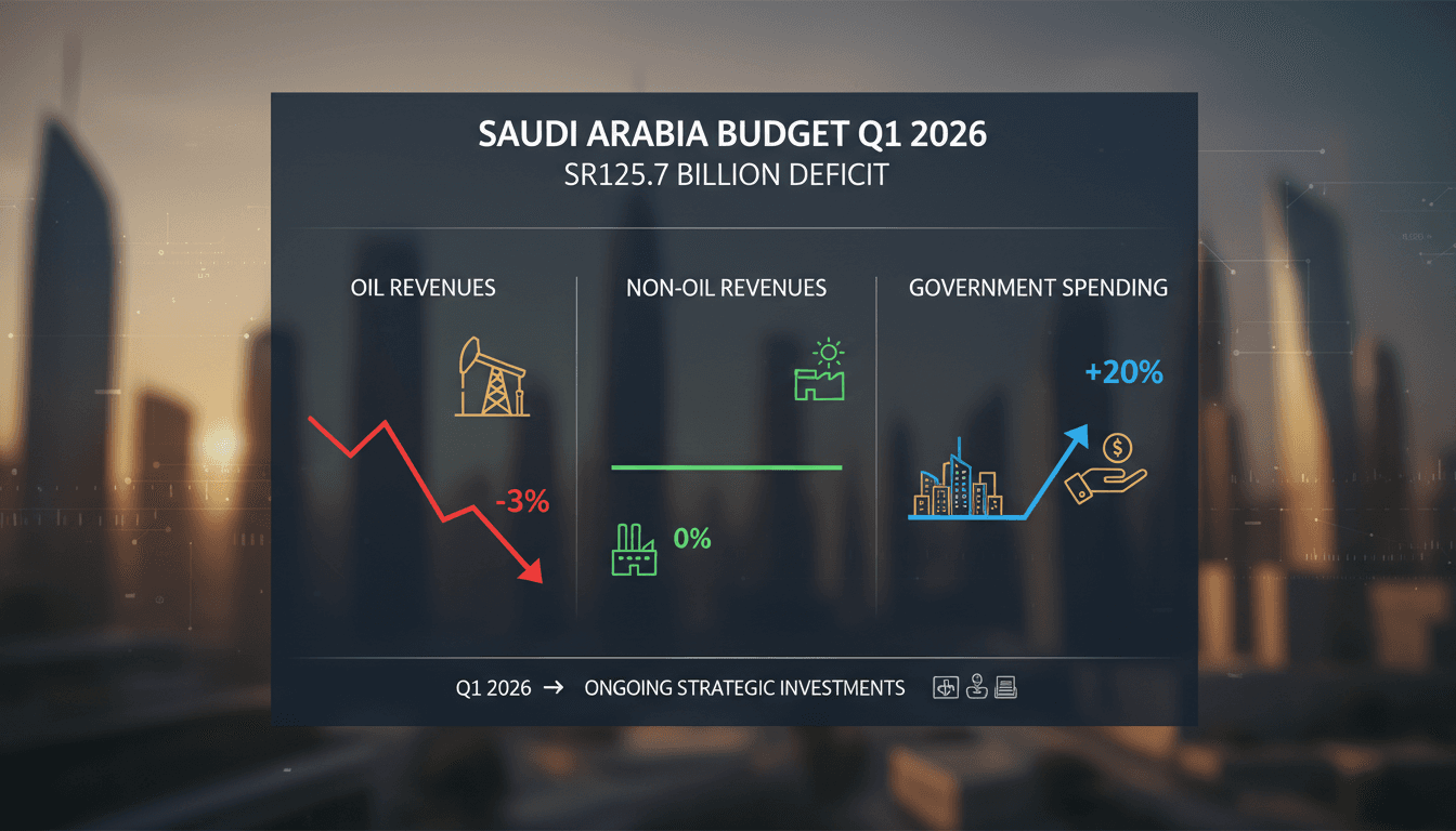 Graph illustrating Saudi Arabia's budget deficit and revenue trends in Q1 2026.
