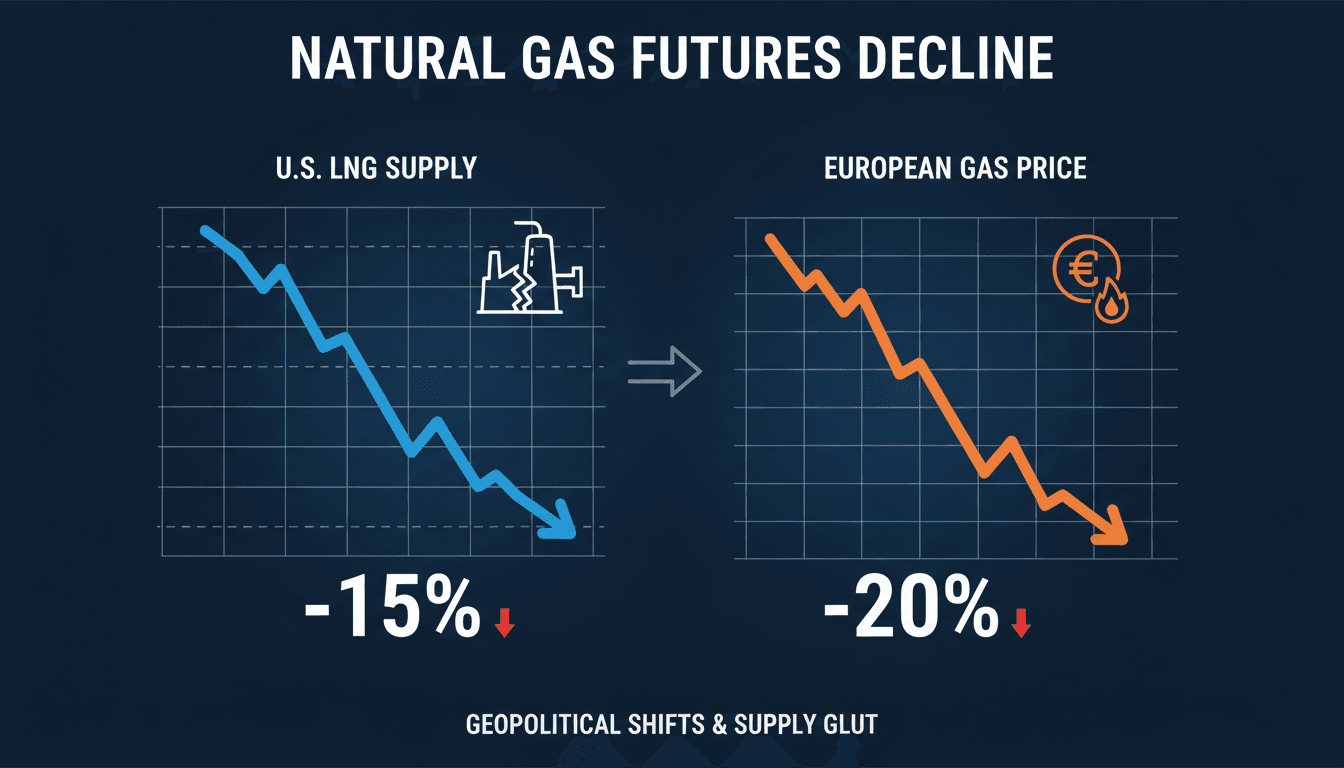 Graph showing the decline in U.S. natural gas futures and European prices.