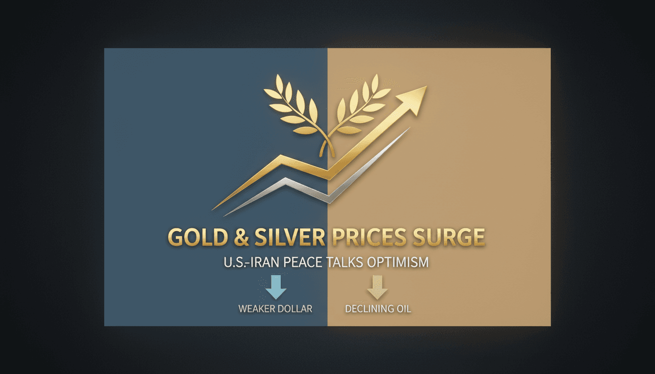 Gold and silver bars with a backdrop of financial charts