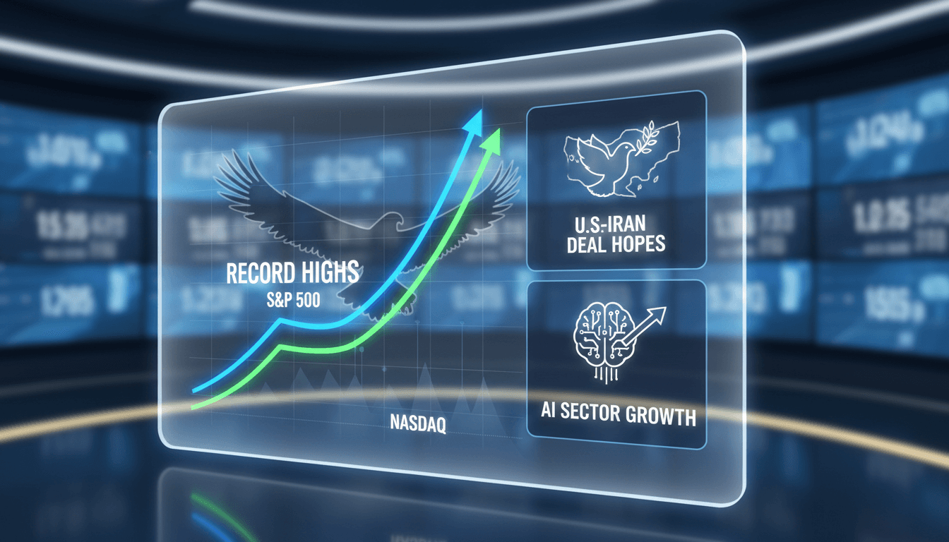 Stock market graph showing record highs for S&P 500 and Nasdaq