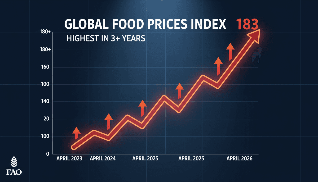 Graph showing the rise in global food prices over three years