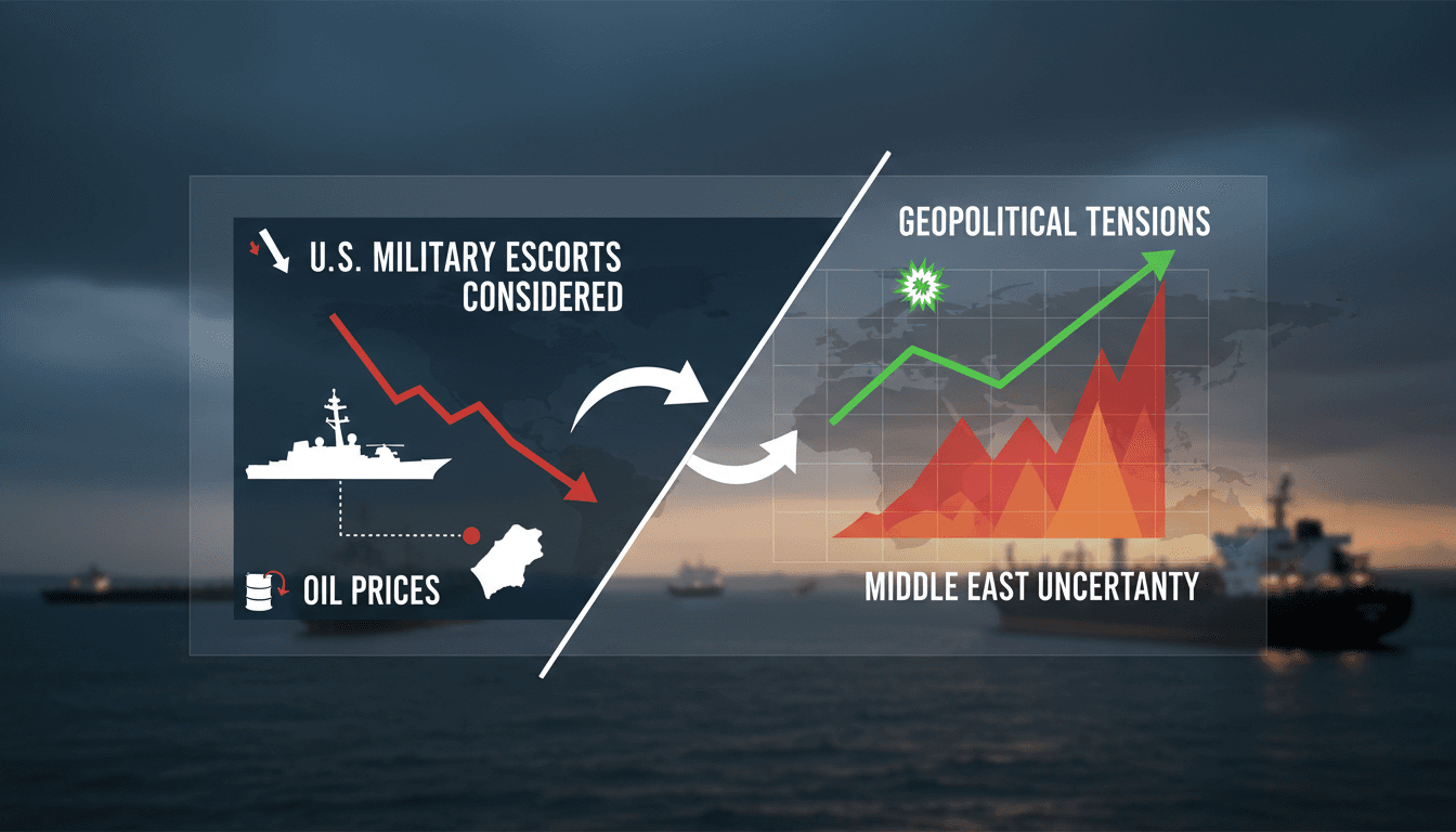 Oil barrels with a backdrop of geopolitical maps and military imagery.
