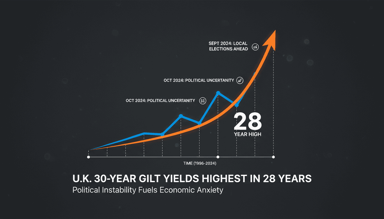U.K. 30-year gilt yields reach highest level in 28 years amid political uncertainty